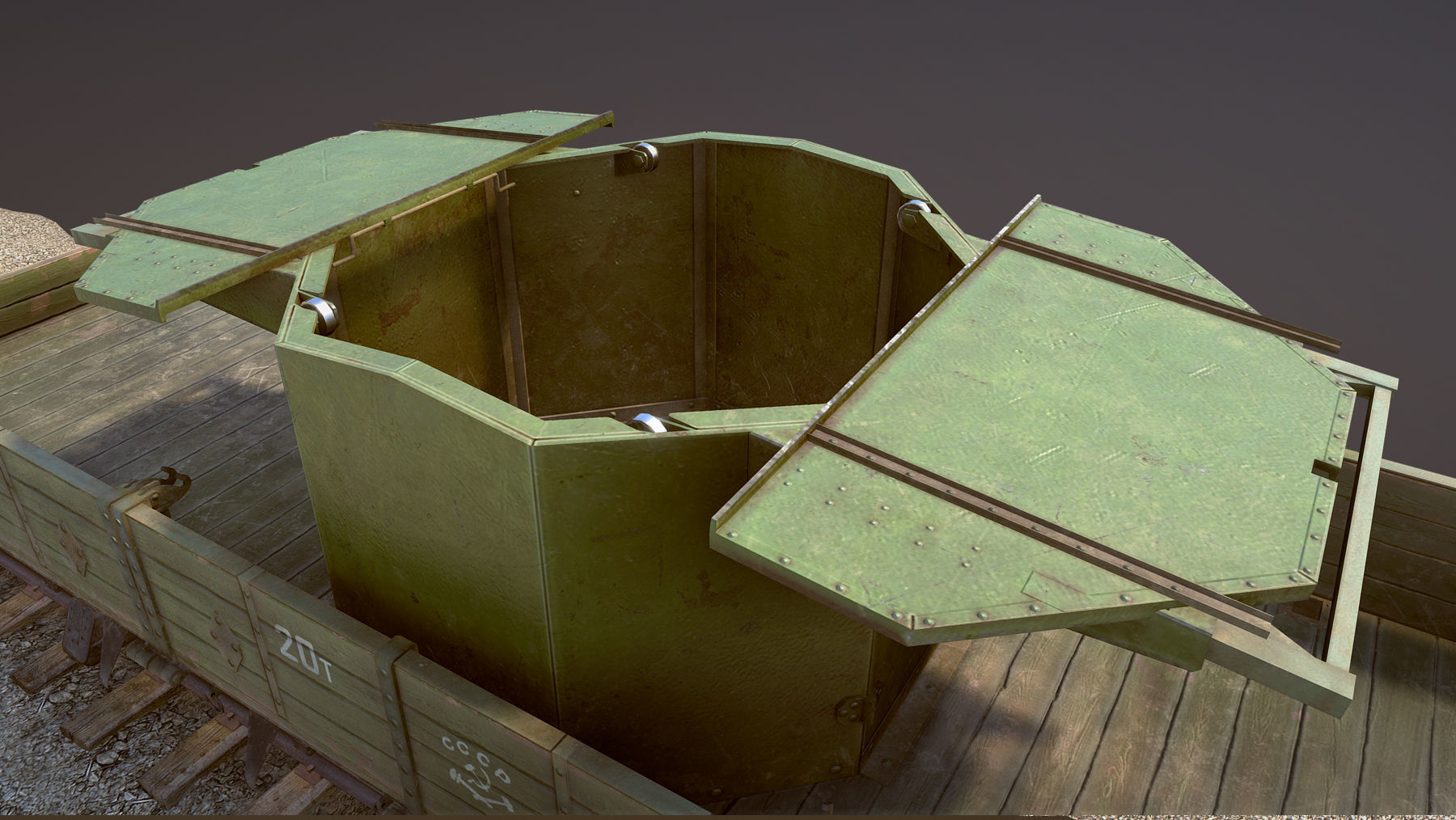 Armored Train SPU-BP railway anti-aircraft platform Low-poly 3D model_16