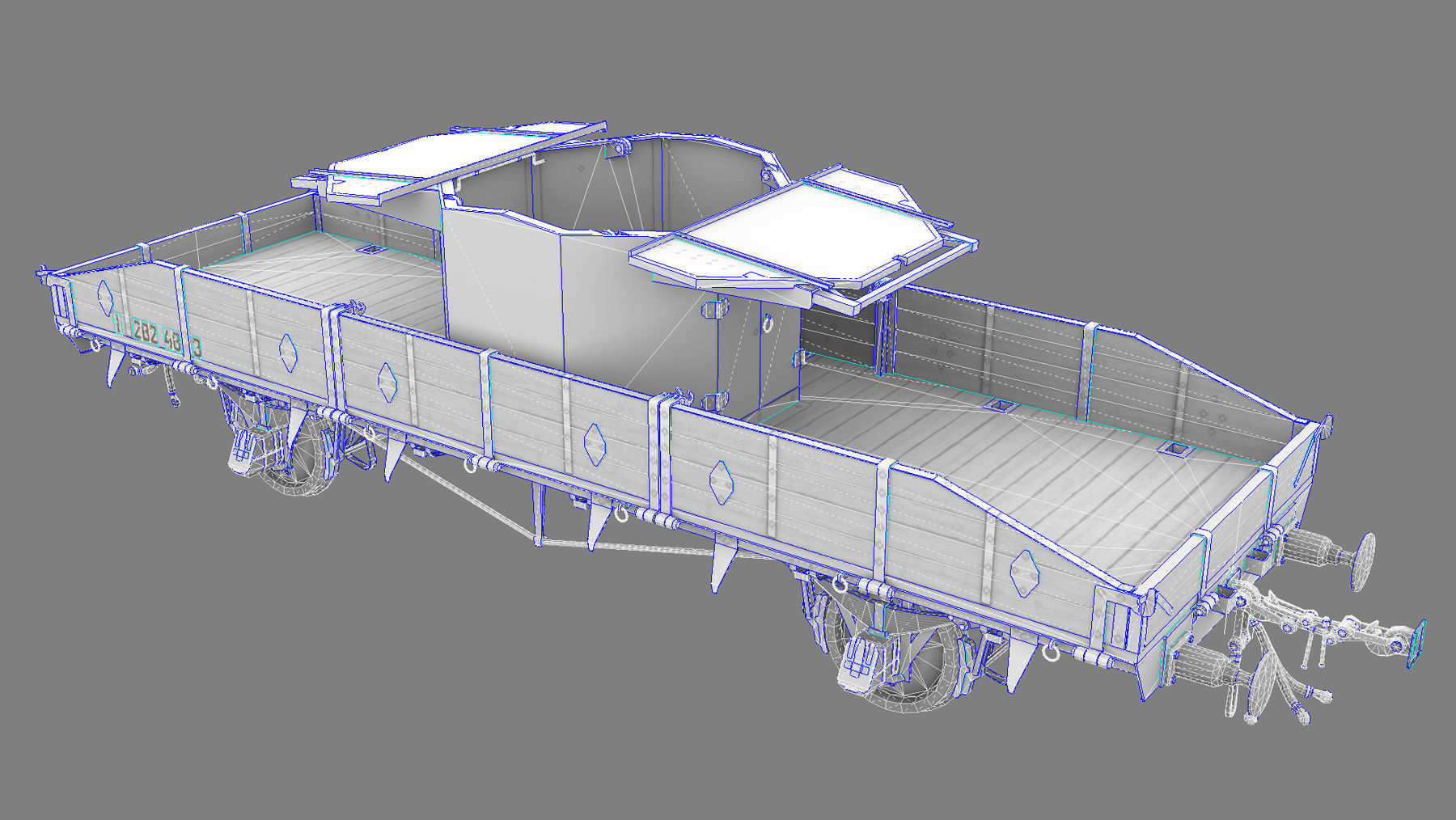 Armored Train SPU-BP railway anti-aircraft platform Low-poly 3D model_33