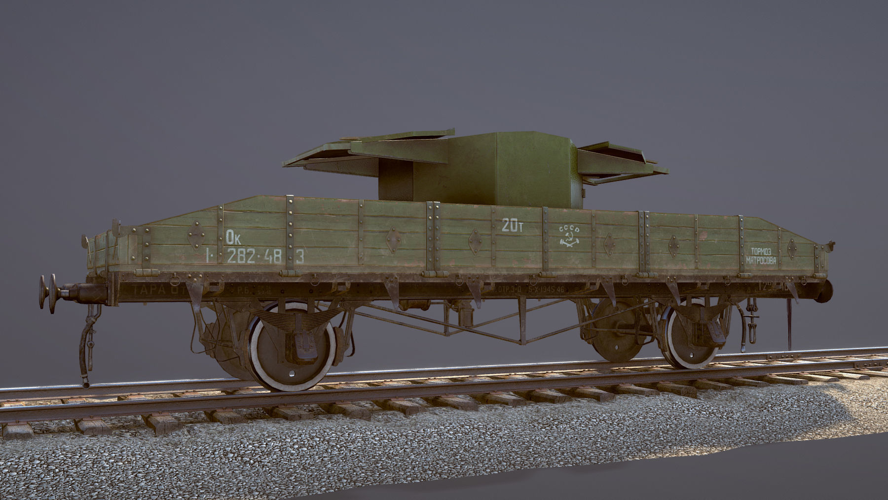 Armored Train SPU-BP railway anti-aircraft platform Low-poly 3D model_8