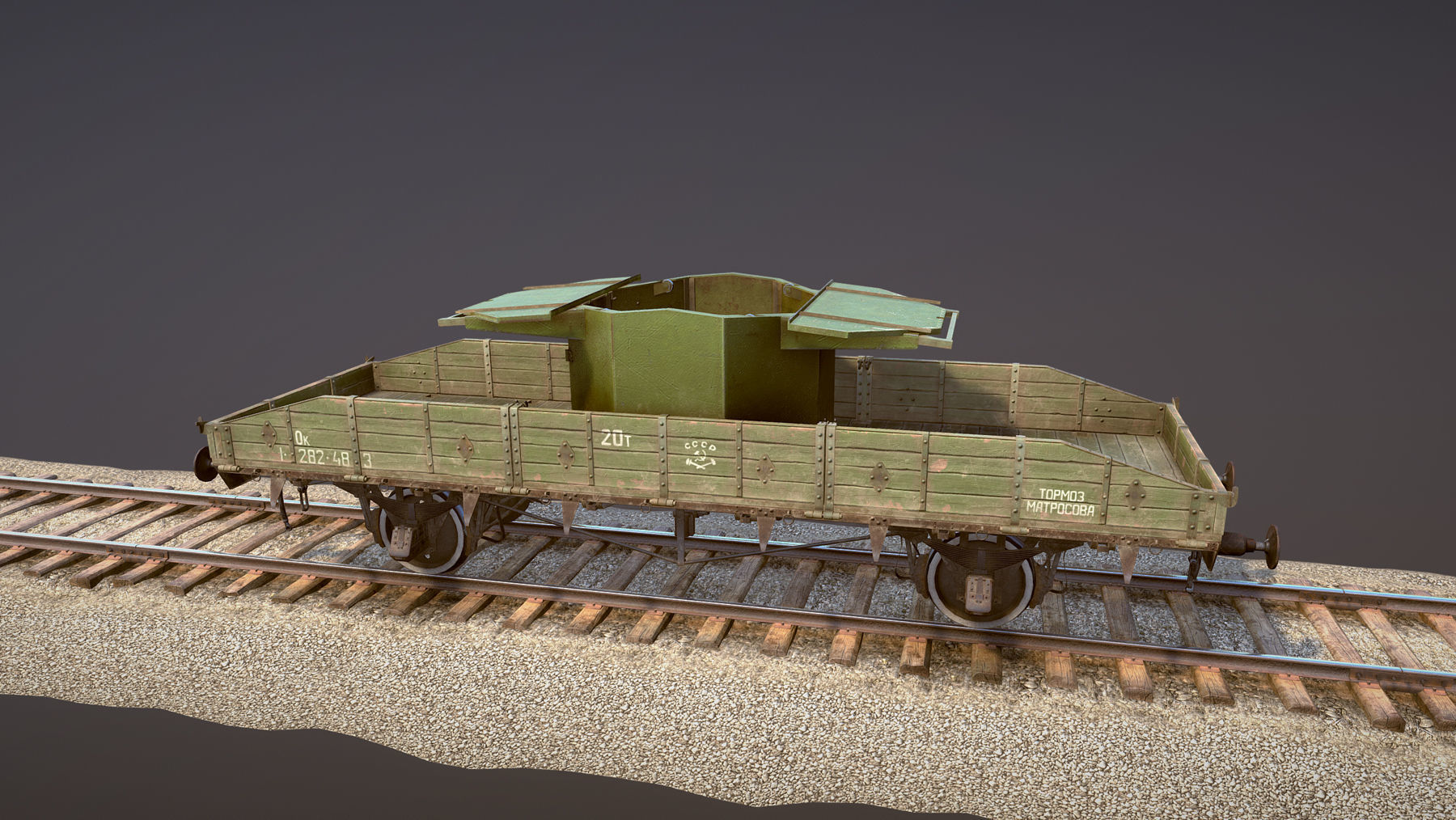 Armored Train SPU-BP railway anti-aircraft platform Low-poly 3D model_2