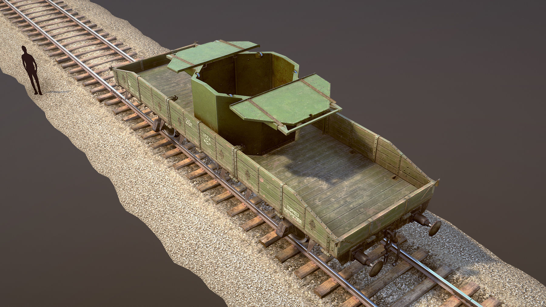 Armored Train SPU-BP railway anti-aircraft platform Low-poly 3D model_12