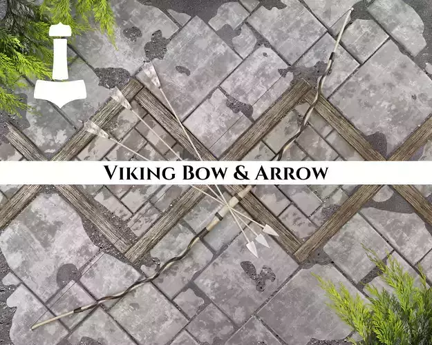 Ancient Viking Bow and Arrow Low-poly 3D model