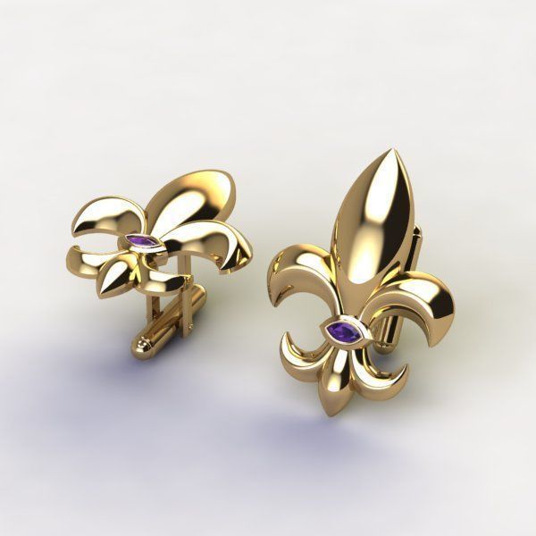 Cufflinks with fleur de lis 001 3D print model_4