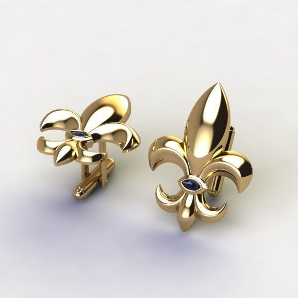 Cufflinks with fleur de lis 001 3D print model_2