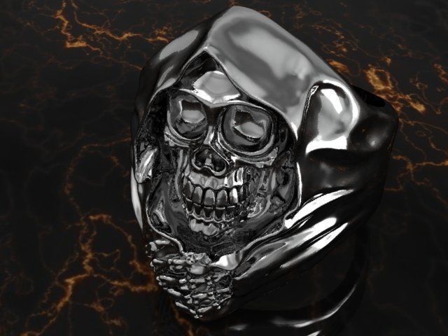 3D printable model skull hooded ring 3D print model_3