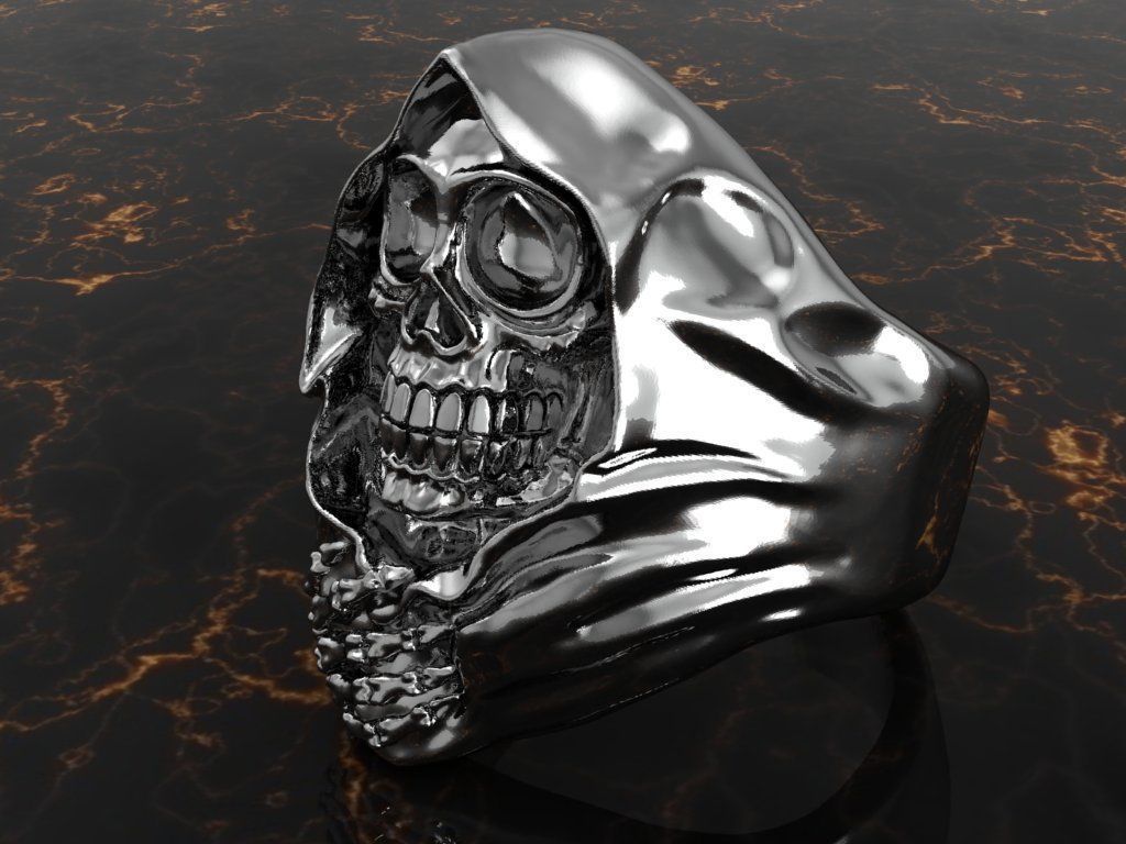 3D printable model skull hooded ring 3D print model_2