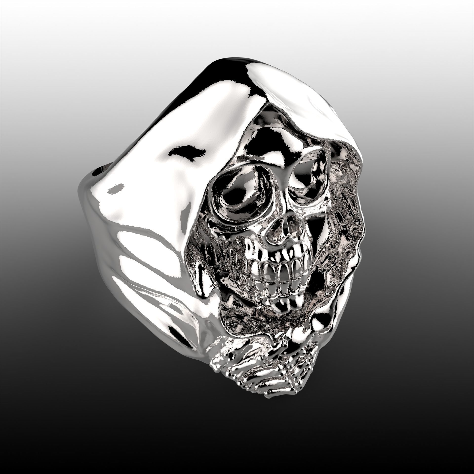 3D printable model skull hooded ring 3D print model_4