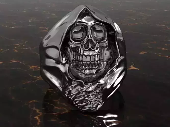 3D printable model skull hooded ring