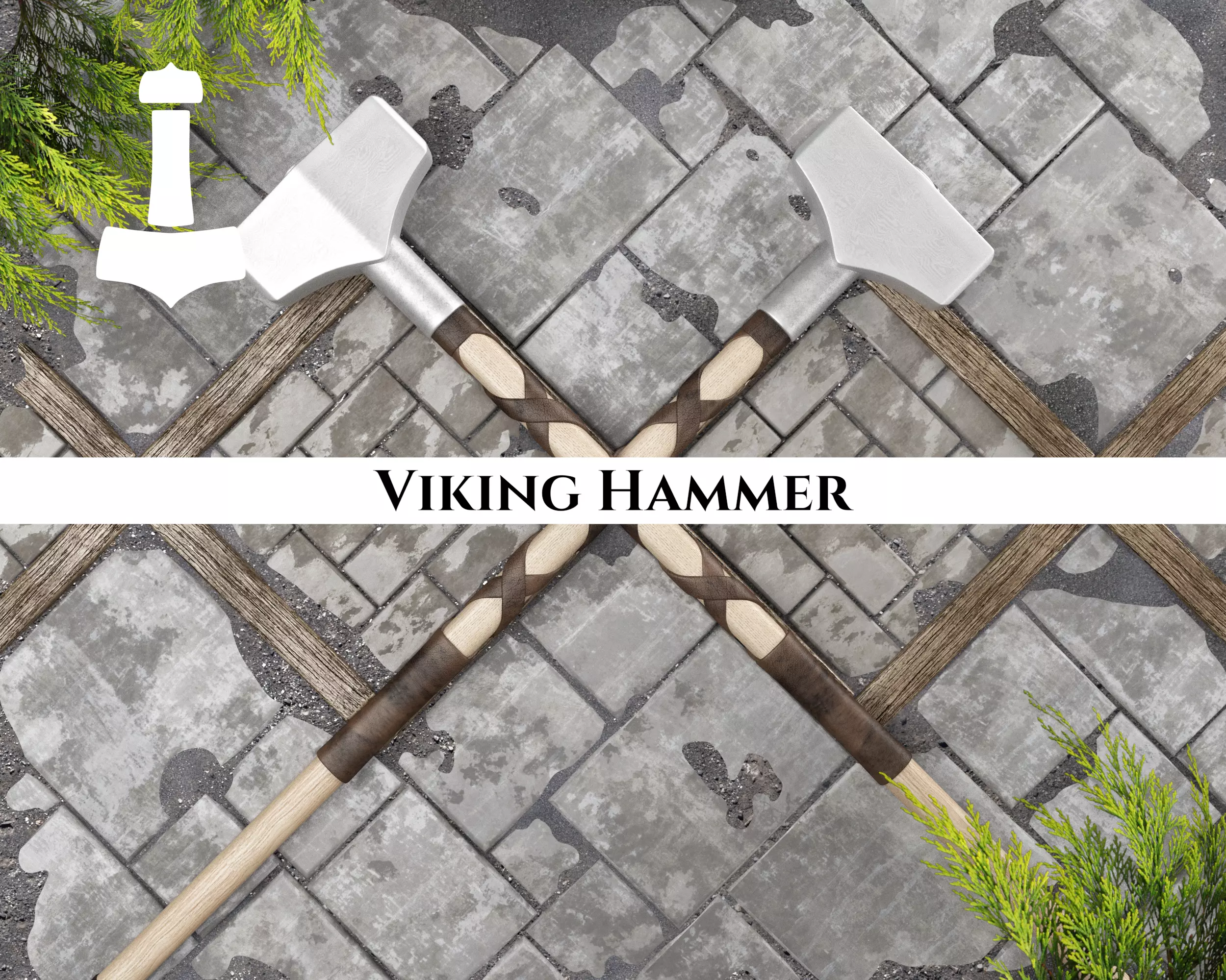 Ancient Viking Hammer Low-poly 3D model_0