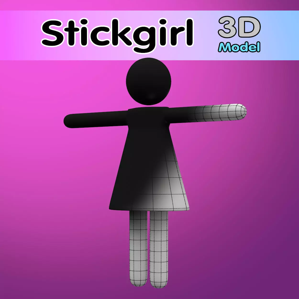 Stickgirl silhouette of woman 3D model