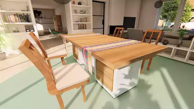 Table Set 3D Model living room with dining and chairs