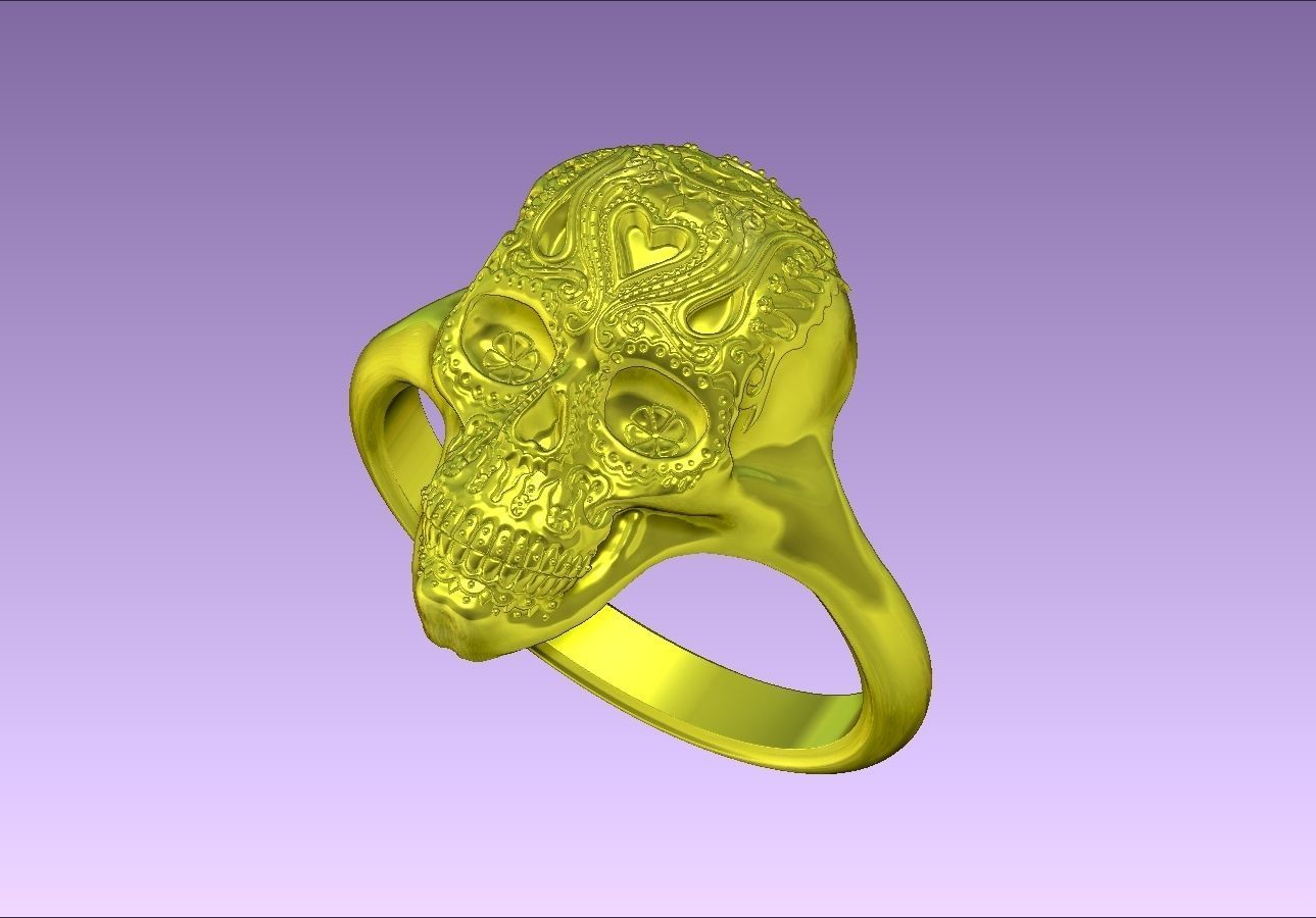 3D printable model day of dead skull ring 3D print model_3