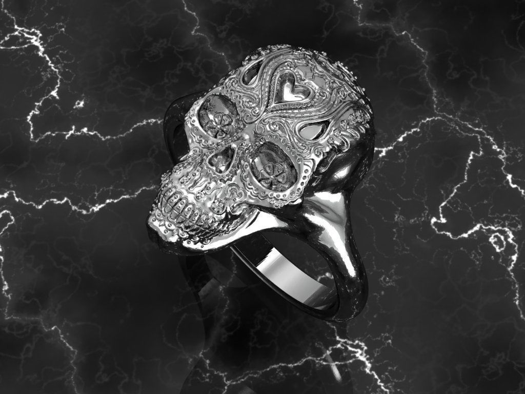 3D printable model day of dead skull ring 3D print model_2