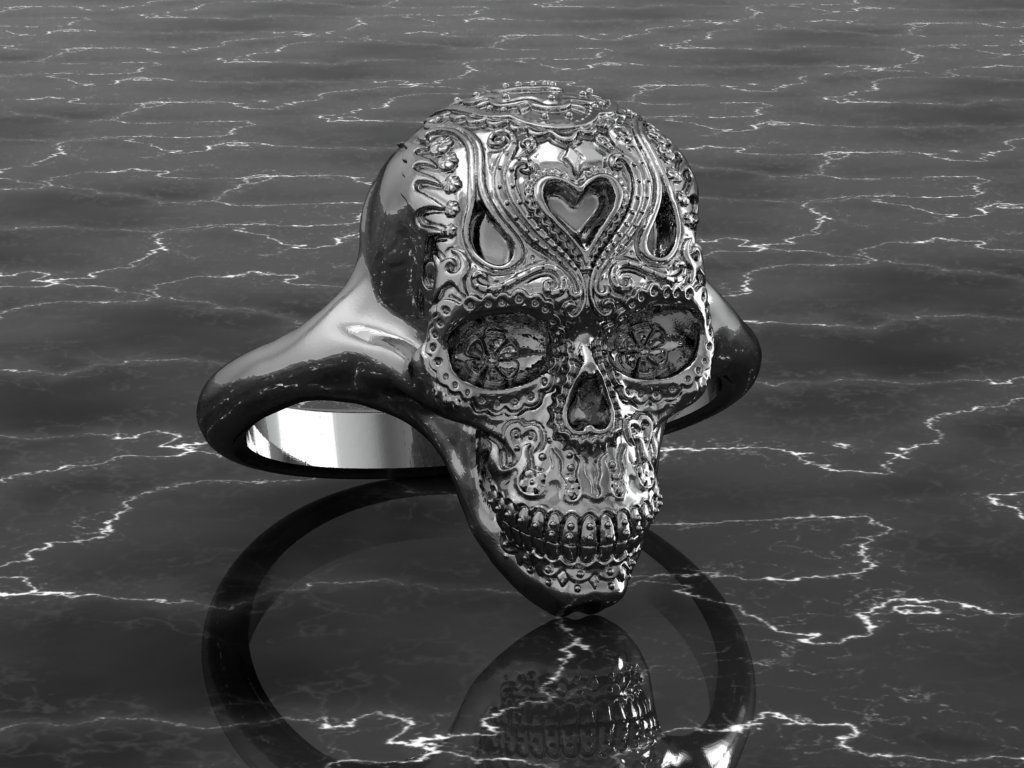 3D printable model day of dead skull ring 3D print model_1