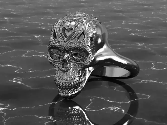 3D printable model day of dead skull ring