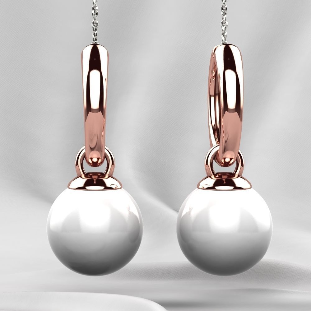 Pearls Fashion Gold Earrings 3D print model_3