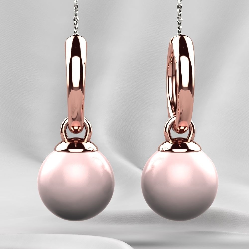 Pearls Fashion Gold Earrings 3D print model_4