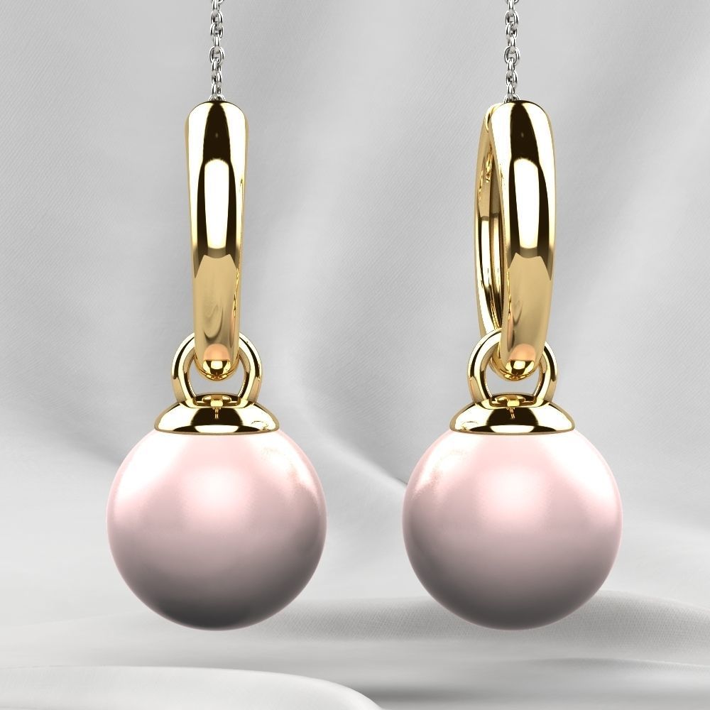 Pearls Fashion Gold Earrings 3D print model_2