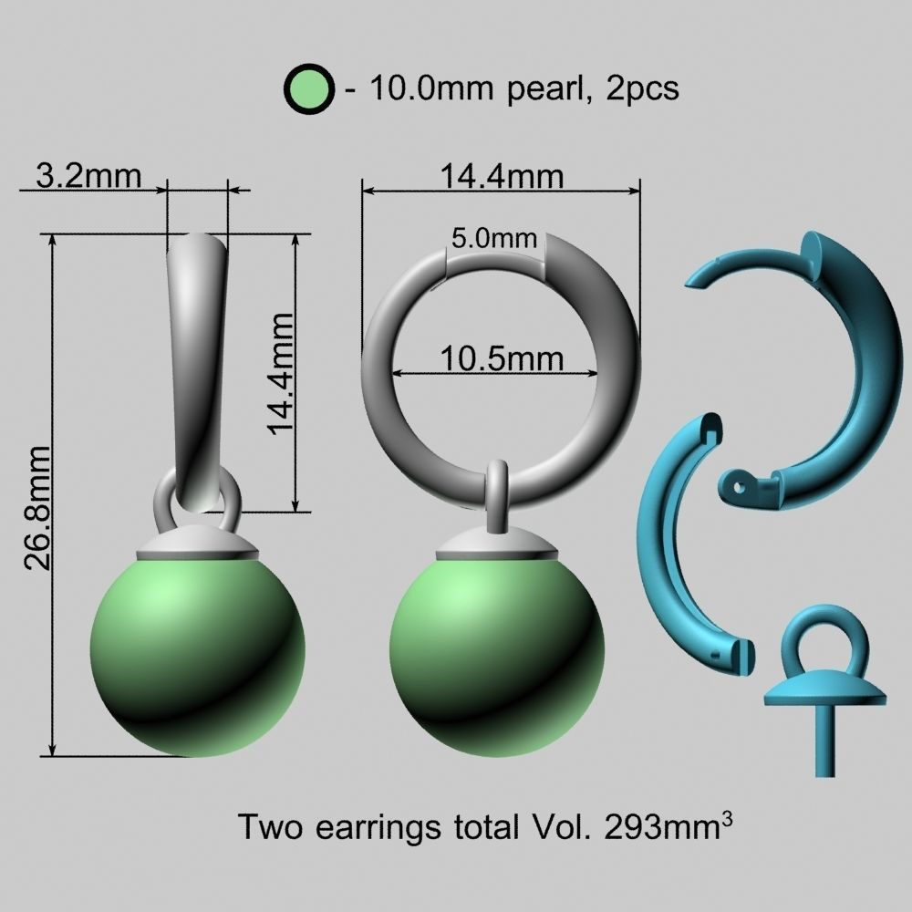 Pearls Fashion Gold Earrings 3D print model_16