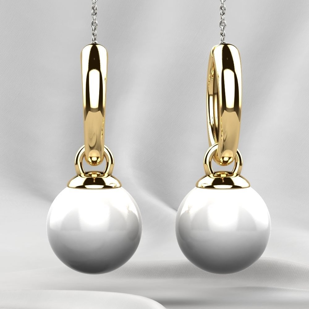 Pearls Fashion Gold Earrings 3D print model_1