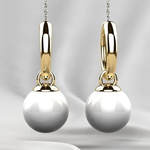 Pearls Fashion Gold Earrings 3D print model
