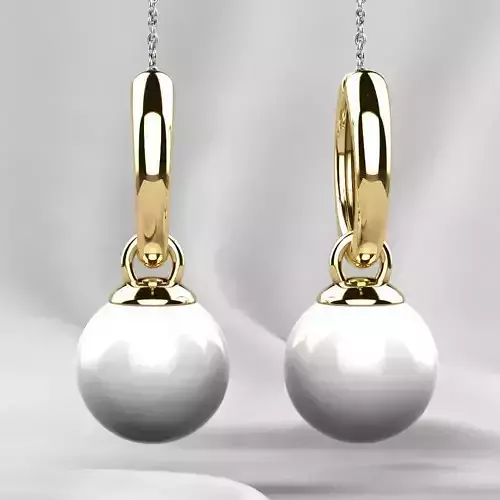Pearls Fashion Gold Earrings 3D print model