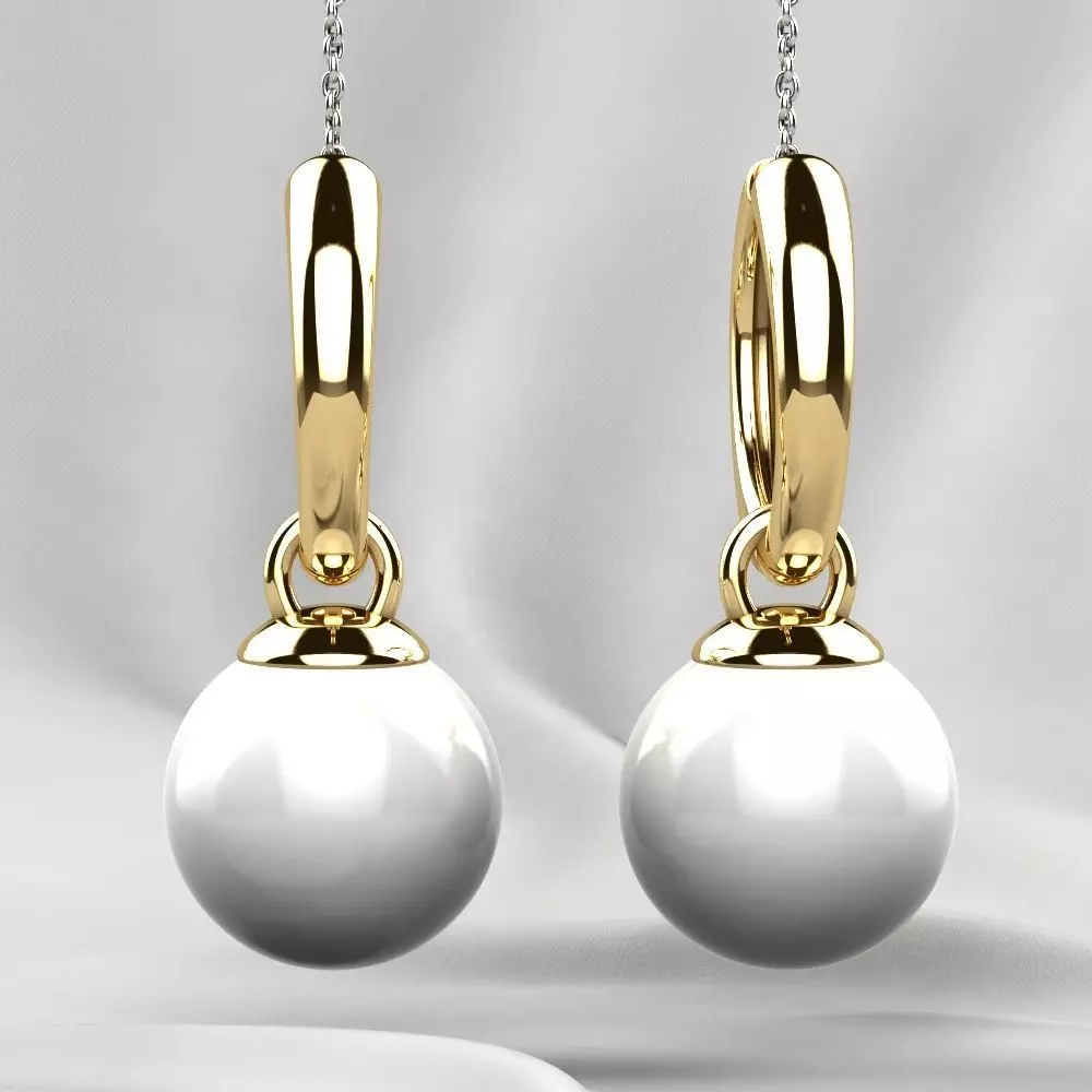 Pearls Fashion Gold Earrings 3D print model_0