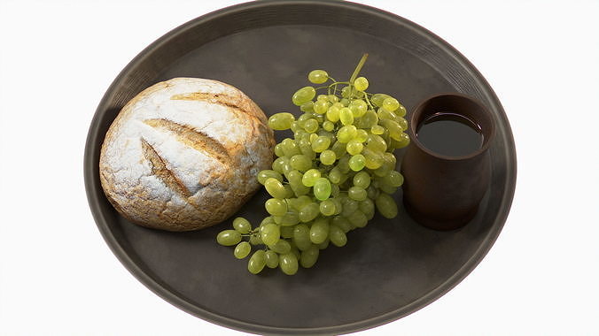 Bunch of grapes on a tray 3D model 6