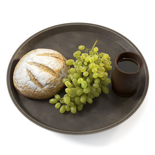 Bunch of grapes on a tray 3D model 4