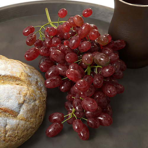 Bunch of grapes on a tray 3D model 3
