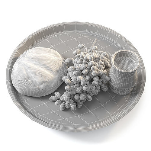 Bunch of grapes on a tray 3D model 5