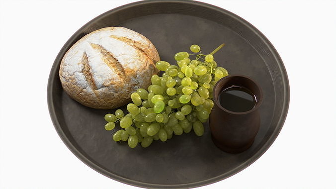 Bunch of grapes on a tray 3D model 7