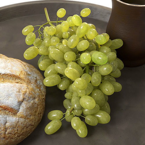 Bunch of grapes on a tray 3D model 2