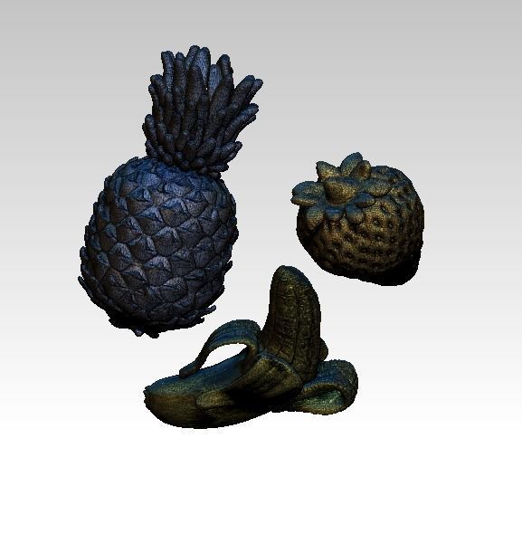 Fruit set Banana Pineapple Strawbery Lot of 3 highpoly models 3D print model_2