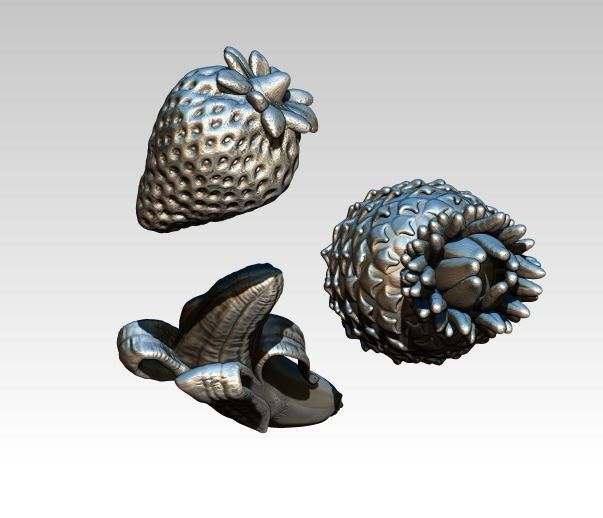 Fruit set Banana Pineapple Strawbery Lot of 3 highpoly models 3D print model_1