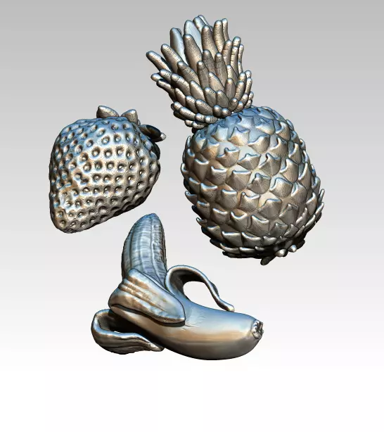 Fruit set Banana Pineapple Strawbery Lot of 3 highpoly models 3D print model_0