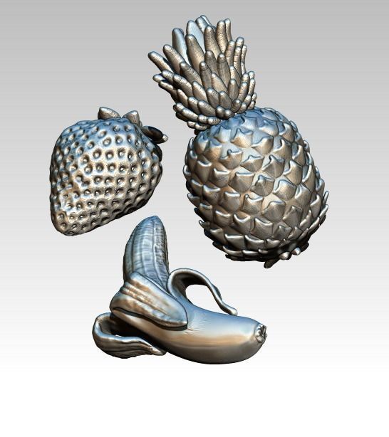 Fruit set Banana Pineapple Strawbery Lot of 3 highpoly models 3D print model_0