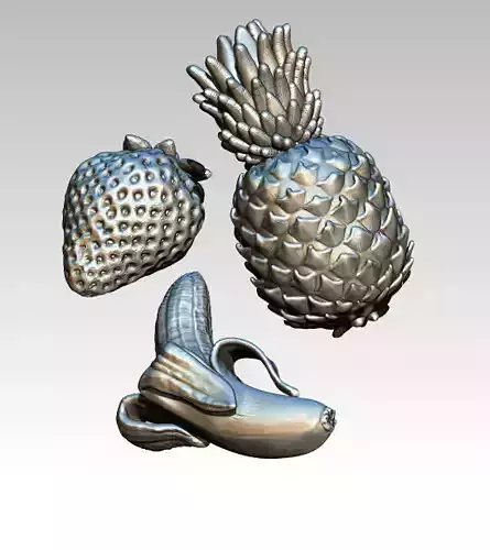 Fruit set Banana Pineapple Strawbery Lot of 3 highpoly models 3D print model