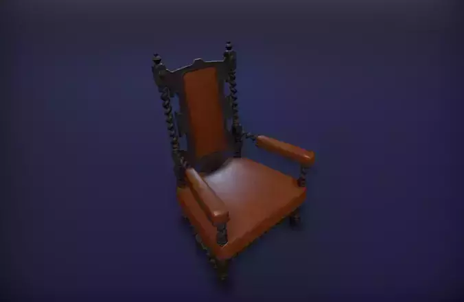 Old medieval chair Low-poly 3D model