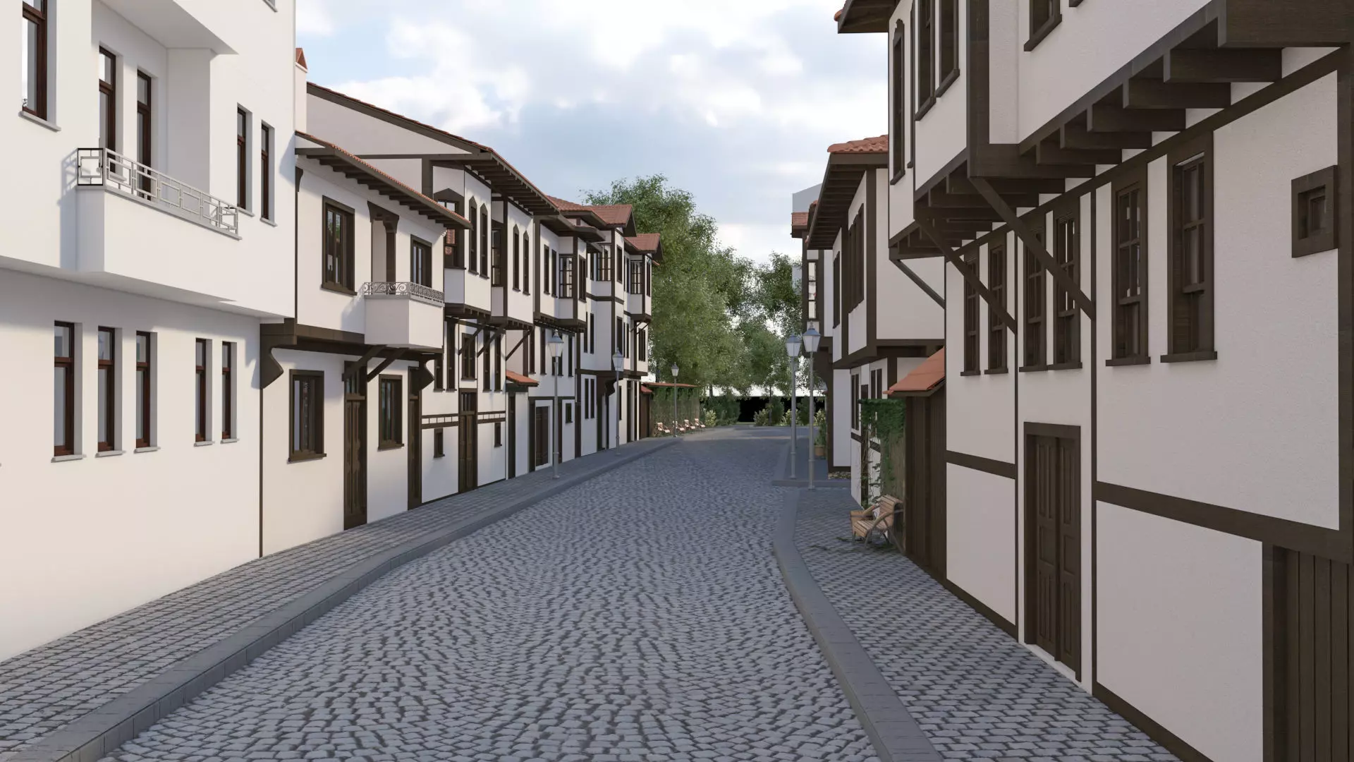 Traditional Street Modeling Low-poly 3D model