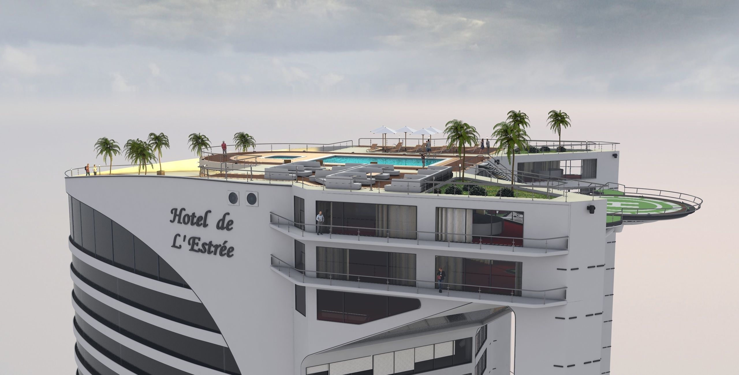 Tower - Rooftop and Inside - 3 floors Low-poly 3D model_22