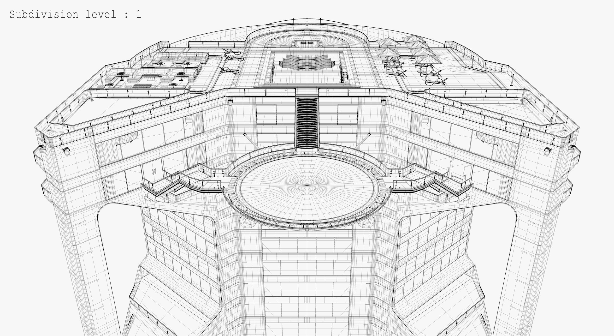 Tower - Rooftop and Inside - 3 floors Low-poly 3D model_37