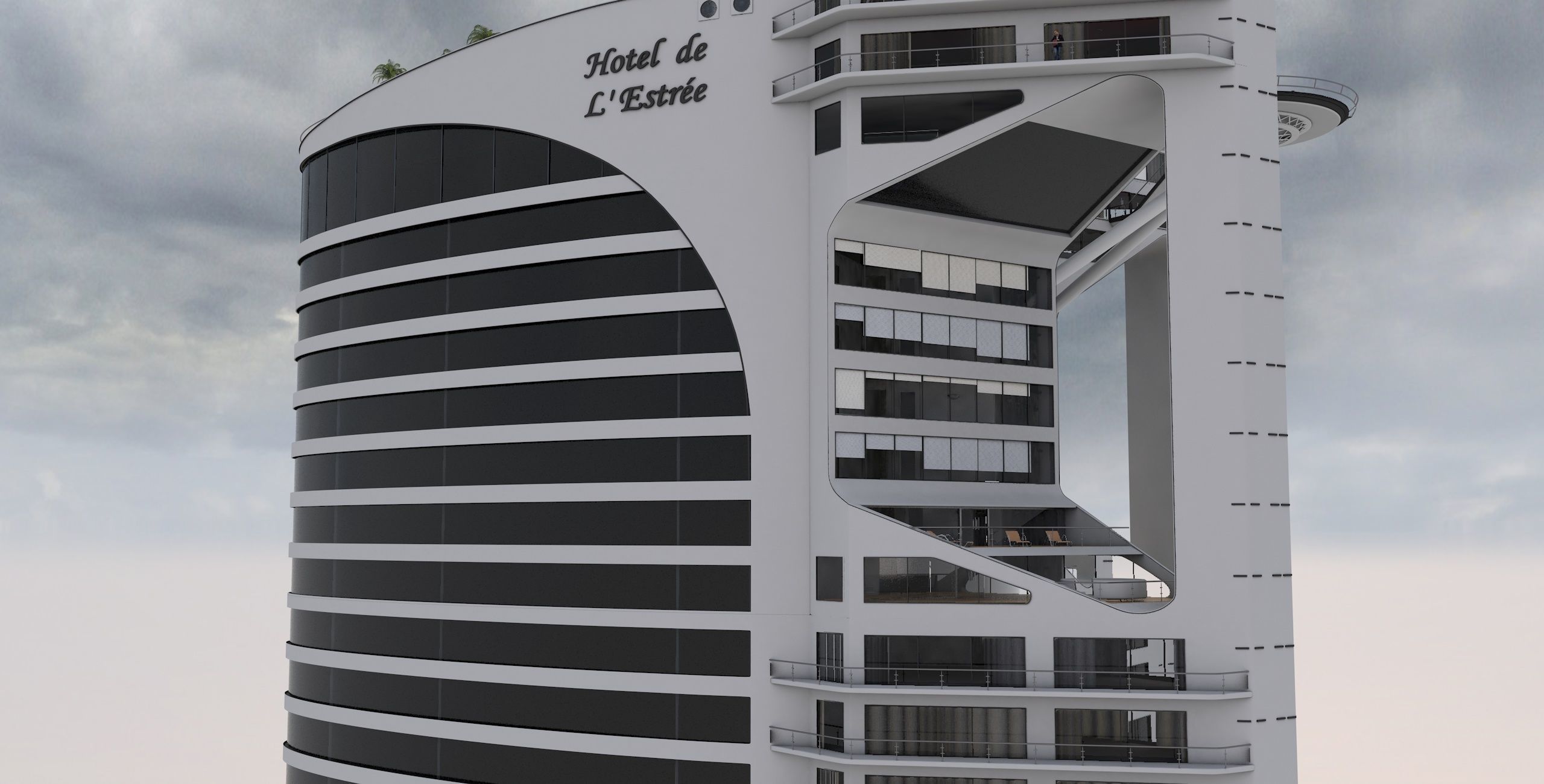 Tower - Rooftop and Inside - 3 floors Low-poly 3D model_24