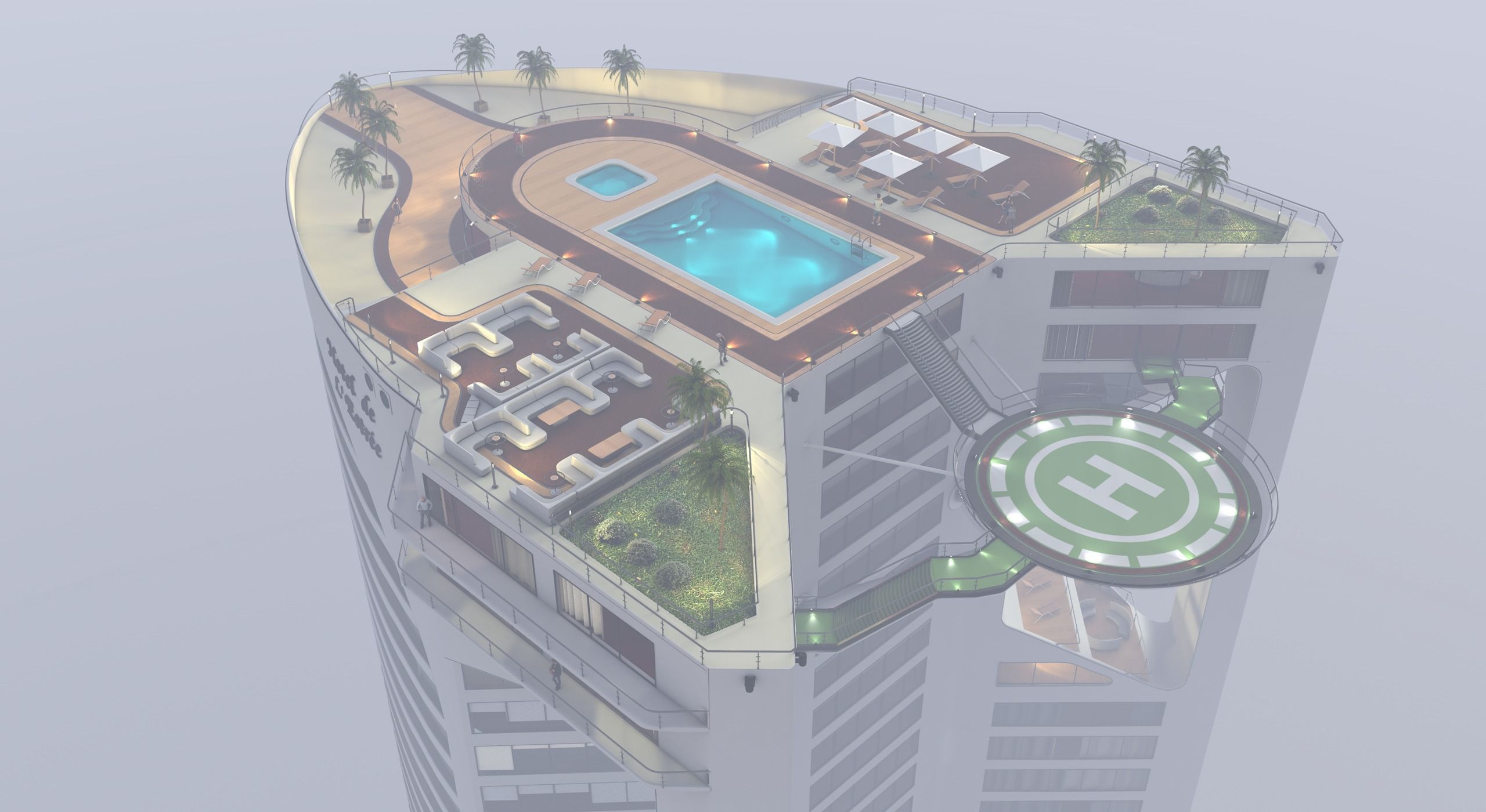 Tower - Rooftop and Inside - 3 floors Low-poly 3D model_20