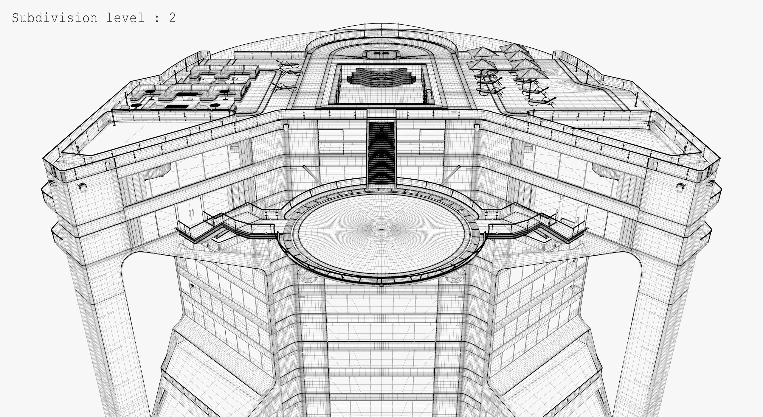 Tower - Rooftop and Inside - 3 floors Low-poly 3D model_38