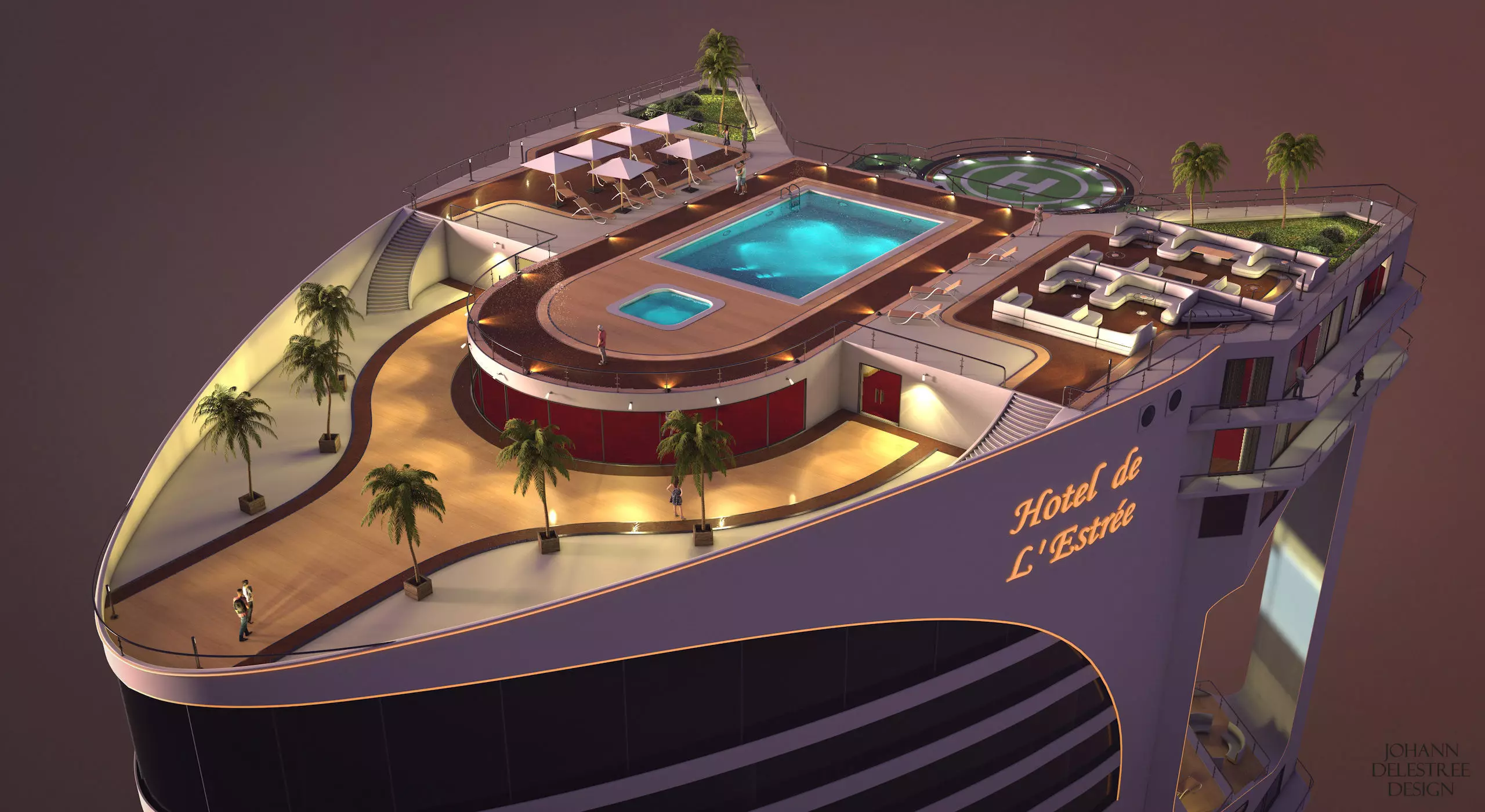 Tower - Rooftop and Inside - 3 floors Low-poly 3D model_0