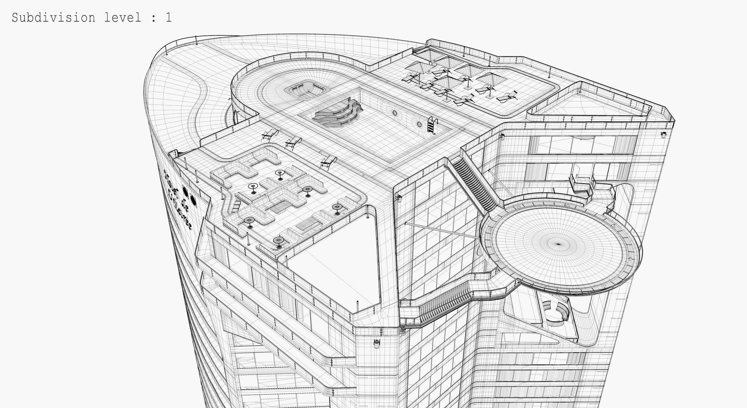 Tower - Rooftop and Inside - 3 floors Low-poly 3D model_35