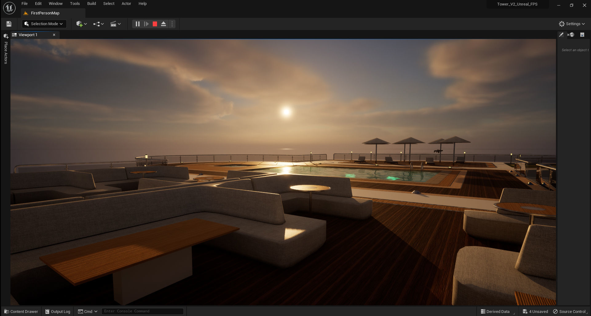 Tower - Rooftop and Inside - 3 floors Low-poly 3D model_9