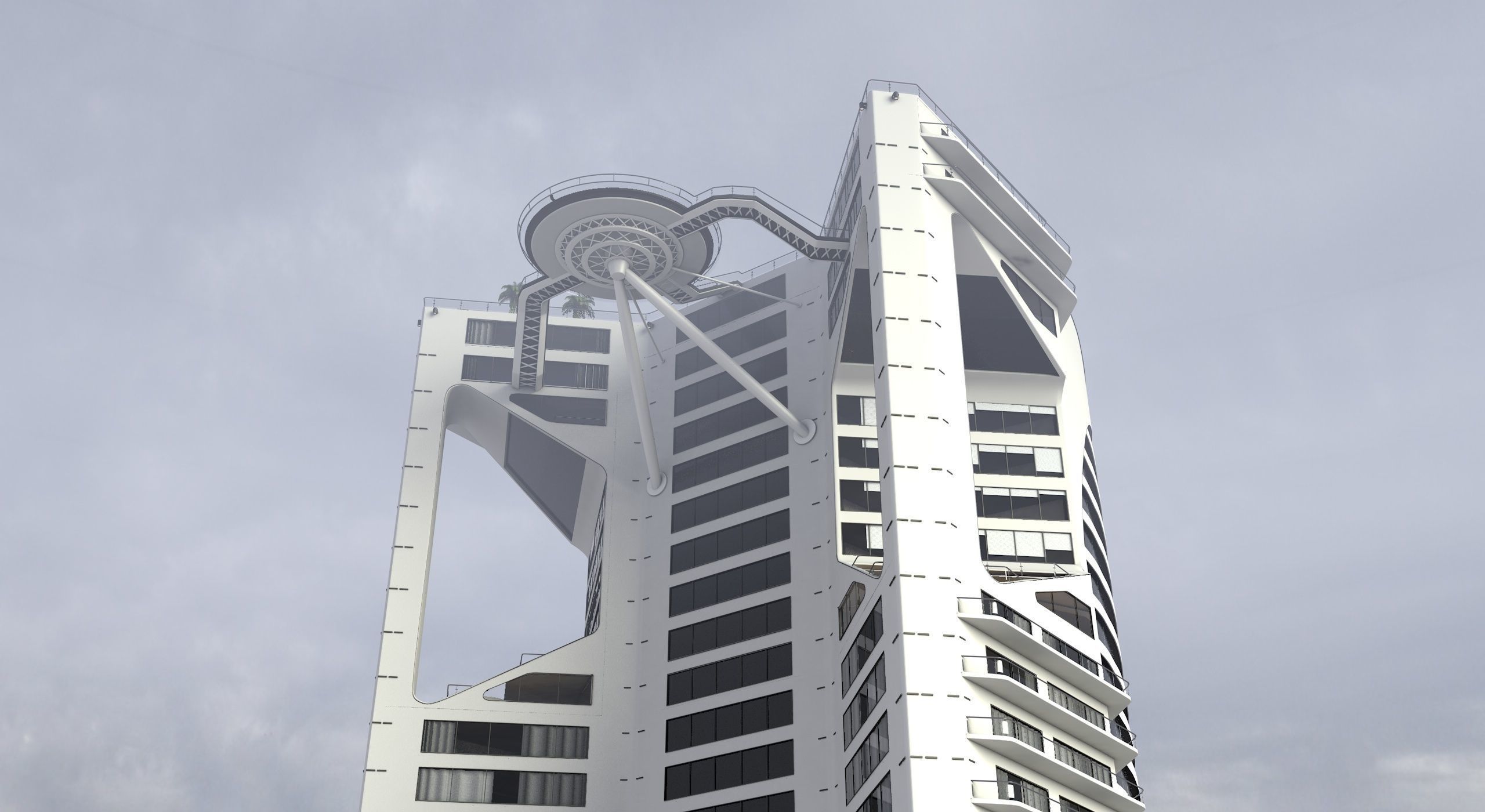 Tower - Rooftop and Inside - 3 floors Low-poly 3D model_19