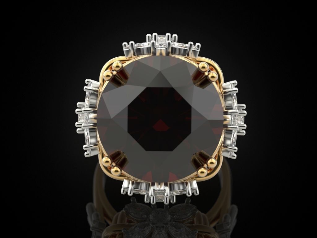 Female ring with a large stone V2 3D print model_7